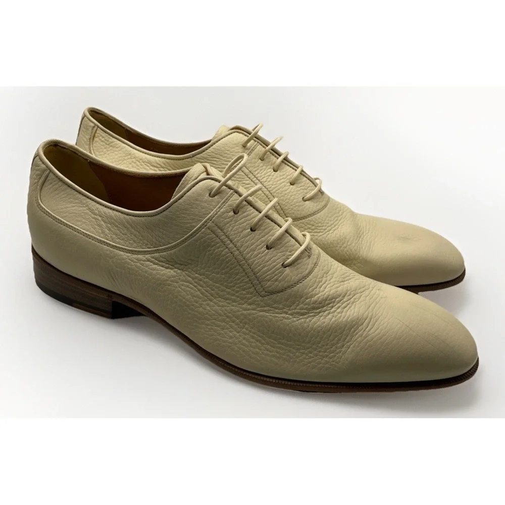 Barrett Ivory‎ Soft Pebbled Leather Lace Up Oxford Dress Shoes Men's Size 7.5 UK